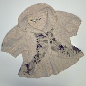 Anthro Cream Knitted and Knotted Wool Angora Cardi